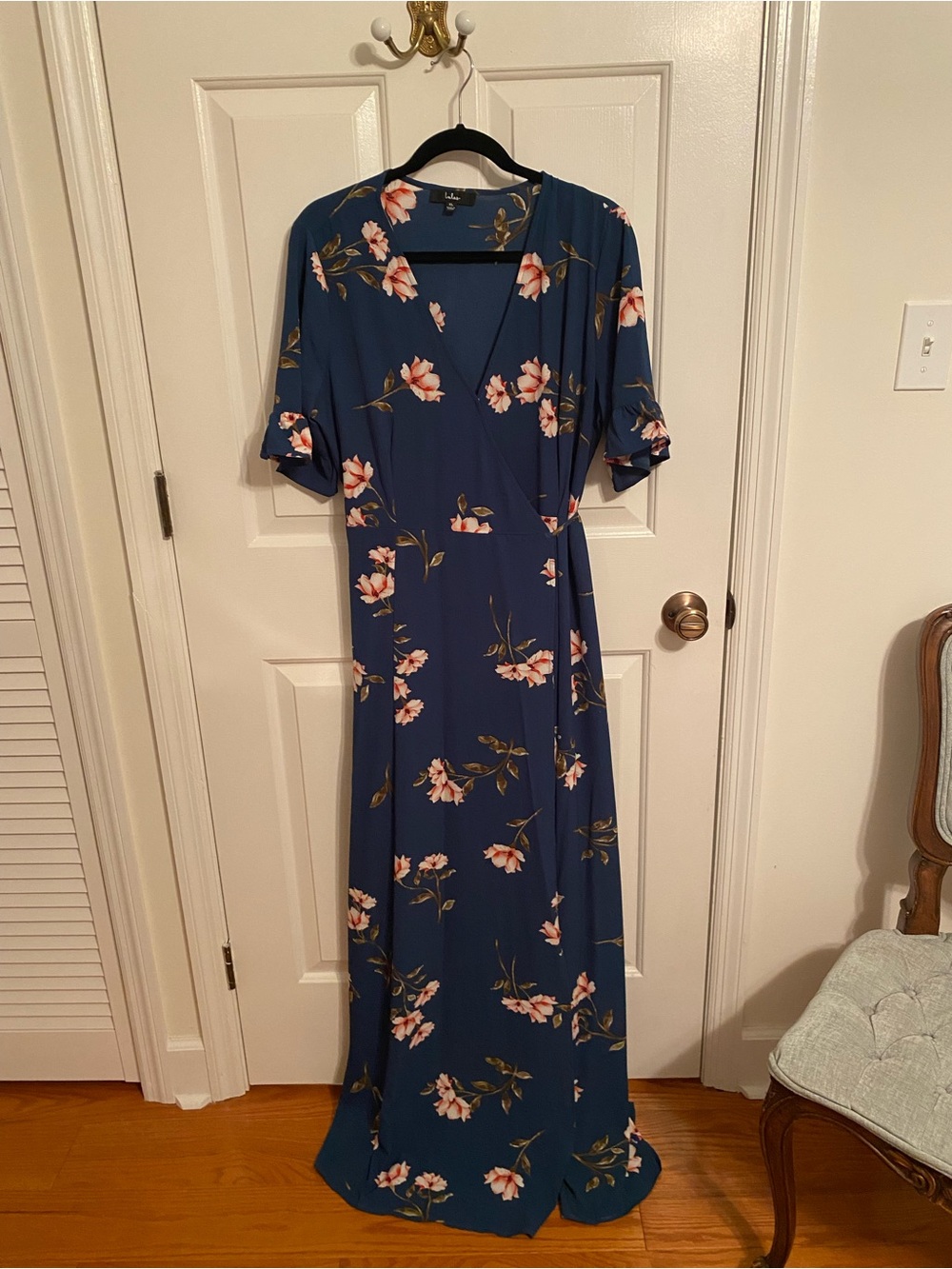 Lulu's Dark Green Floral Wrap Maxi Dress with Pink Blooms